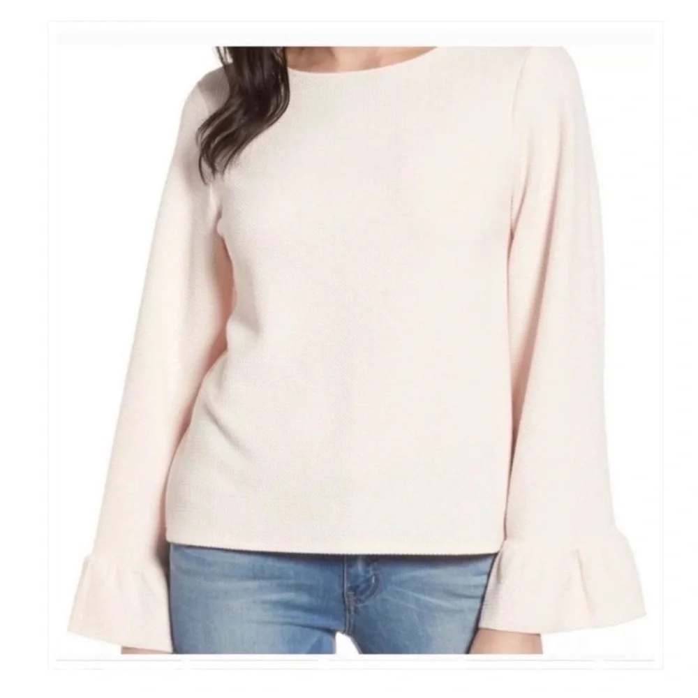 HALOGEN Pale Peach Pink Textured Long-Sleeve Top with Ruffle Cuffs - Picture 3 of 6